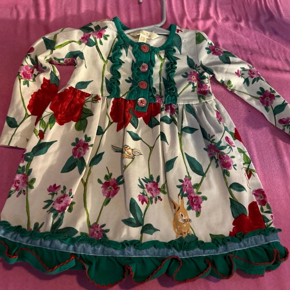 Matilda Jane Floral Dress with Red and Green Accents
